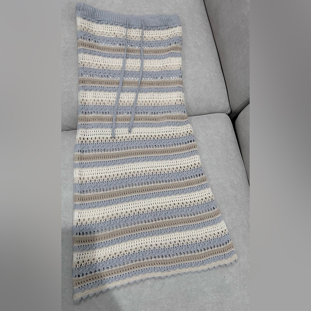 Striped Knit Skirt - Blue, Cream, and Tan